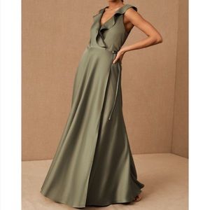 BHLDN silk charmeuse tansy maxi wrap dress green size 4